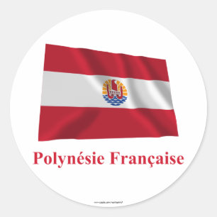 Pegatina Redonda Bandera que agita francesa de Polinesia con nombre