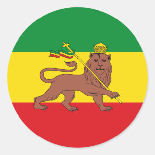 Pegatina Redonda Bandera rastafari de Etiopía León del Postal de 