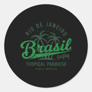 Pegatina Redonda Bandera Regalo Brasil Fan Brasileño Vintage Samba