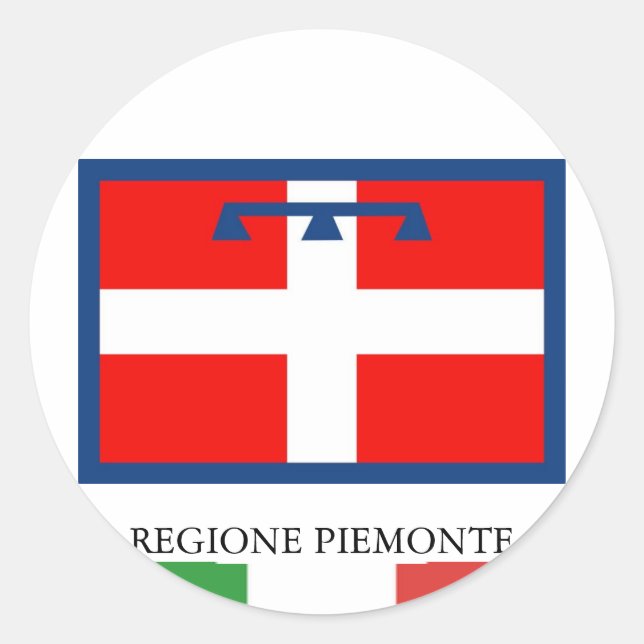Pegatina Redonda Bandera regional de Piemonte (Anverso)