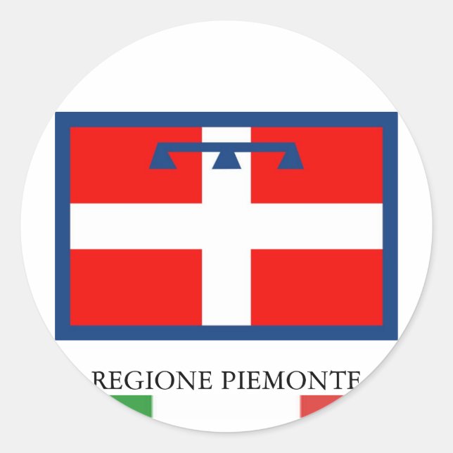 Pegatina Redonda Bandera regional de Piemonte (Anverso)