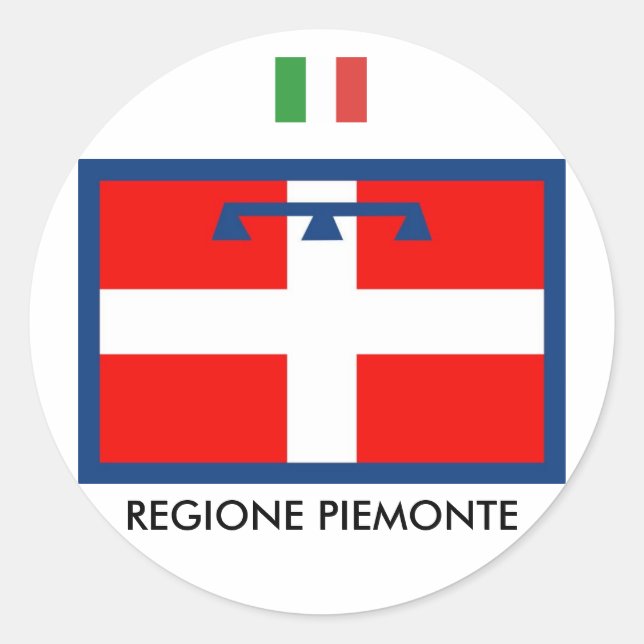 Pegatina Redonda Bandera regional de Piemonte (Anverso)