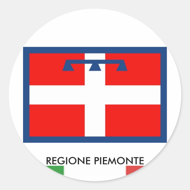Pegatina Redonda Bandera regional de Piemonte (Anverso)