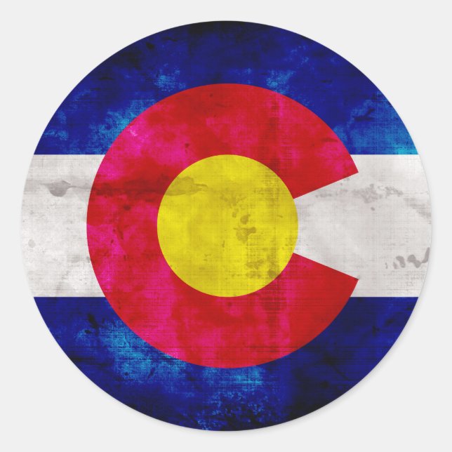 Pegatina Redonda Bandera resistida del estado de Colorado del (Anverso)