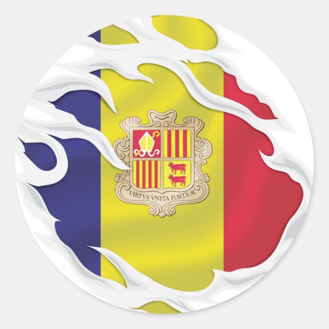 Pegatina Redonda Bandera robada de Andorra (Anverso)
