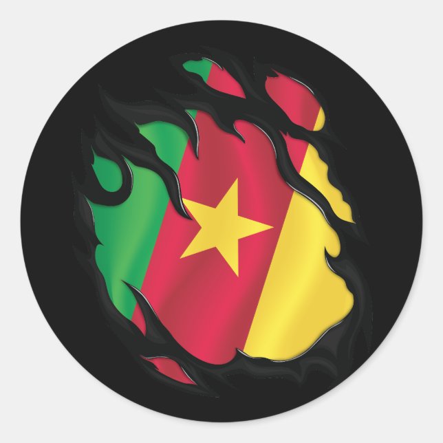 Pegatina Redonda Bandera robada de Camerún (Anverso)