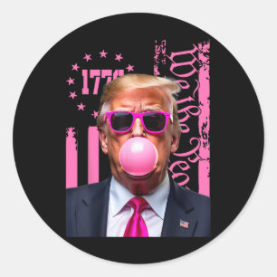 Pegatina Redonda Bandera Rosa De Ee.Uu. Retro Trump