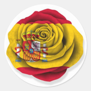 Pegatina Redonda Bandera Rosa española en blanco
