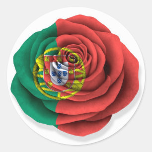 Pegatina Redonda Bandera Rosa portuguesa en blanco