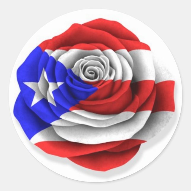 Pegatina Redonda Bandera Rosa puertorriqueña en blanco (Anverso)