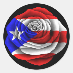 Pegatina Redonda Bandera Rosa puertorriqueña en negro