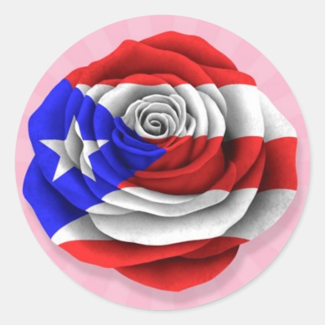 Pegatina Redonda Bandera Rosa puertorriqueña en rosa (Anverso)