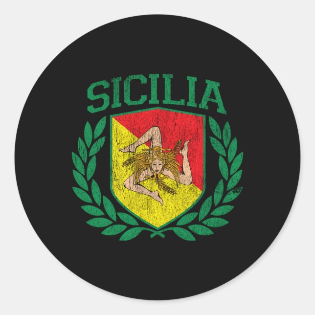 Pegatina Redonda Bandera Sicilia Y Escudo Con Bandera Sicilia Trina (Anverso)