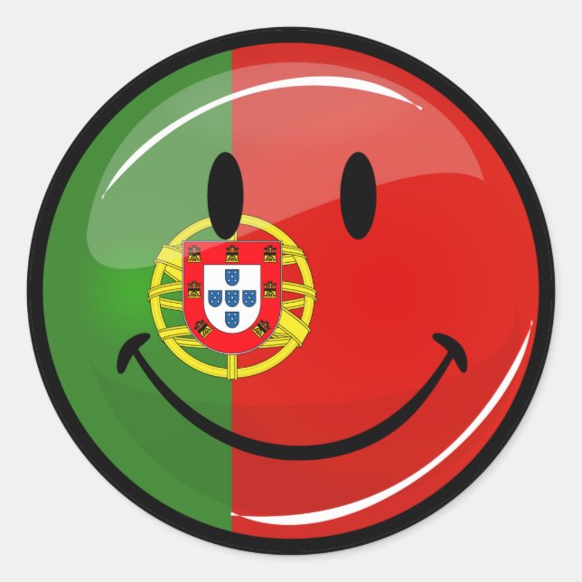 Pegatina Redonda Bandera sonriente portuguesa (Anverso)