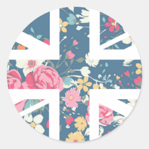 Pegatina Redonda Bandera subió vintage de Union Jack Británicos