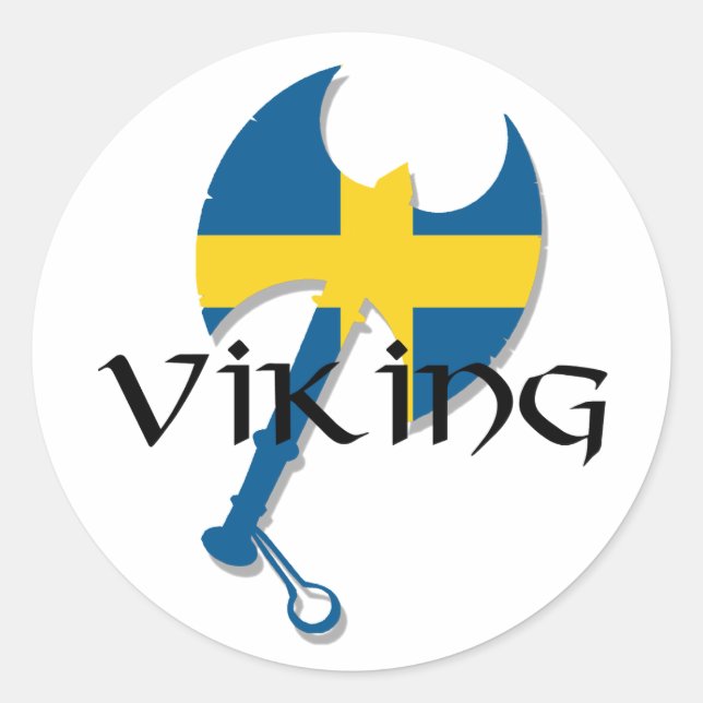 Pegatina Redonda Bandera sueca de Viking Sweden Ax (Anverso)