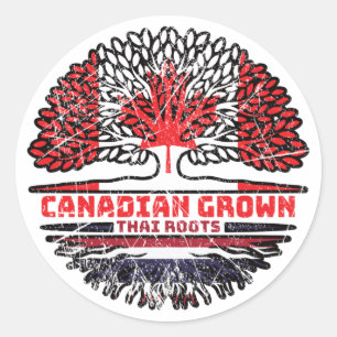 Pegatina Redonda Bandera tailandesa de árbol canadiense canadiense 