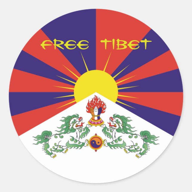 Pegatina Redonda Bandera tibetana/tibetana. Tíbet Libre (Anverso)