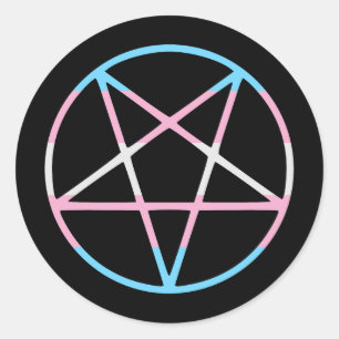 Pegatina Redonda bandera trans orgullo gay pentagrama transexual