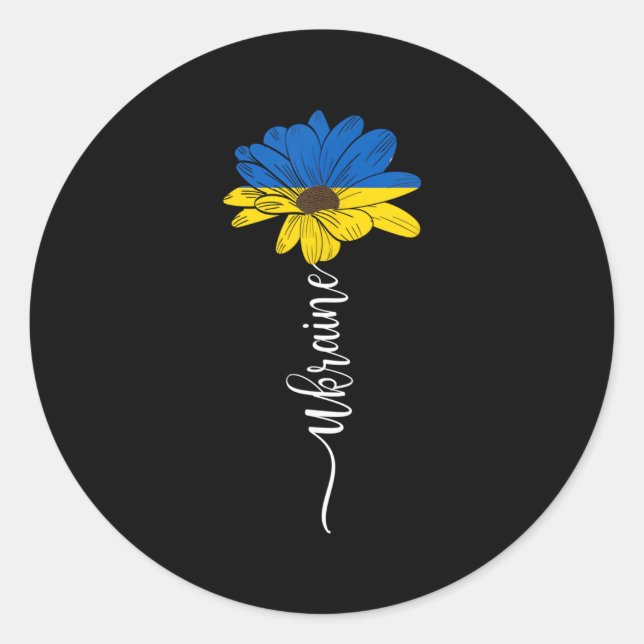 Pegatina Redonda Bandera ucraniana apoya a Ucrania (Anverso)