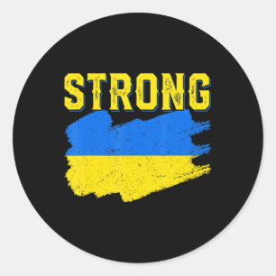 Pegatina Redonda Bandera ucraniana con retro de hombres ucranianos