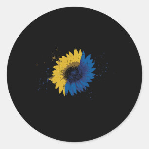 Pegatina Redonda Bandera Ucraniana de Girasol Mujeres Chicas Ucrani