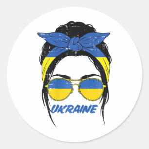 Pegatina Redonda Bandera ucraniana de mujeres ucranianas Bun Ndana 