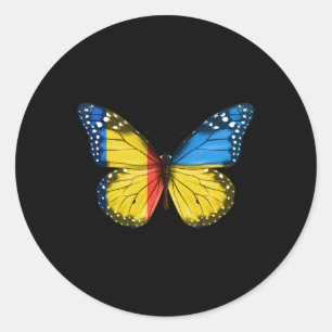 Pegatina Redonda Bandera ucraniana rumana Mariposa Rumania Ucrania