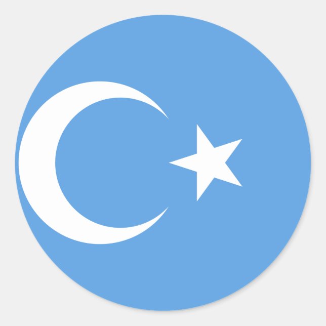 Pegatina Redonda Bandera uigur del Turkestán oriental (Anverso)