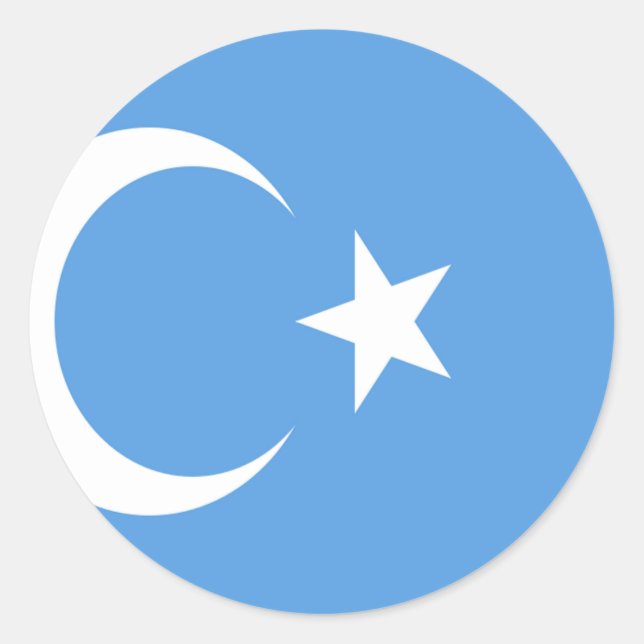 Pegatina Redonda Bandera uigur del Turkestán oriental (Anverso)