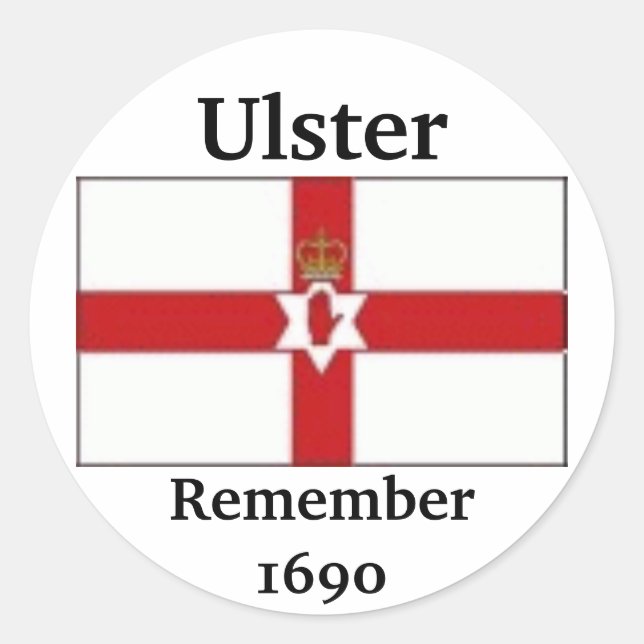 Pegatina Redonda Bandera Ulster, Ulster, Remember1690 (Anverso)