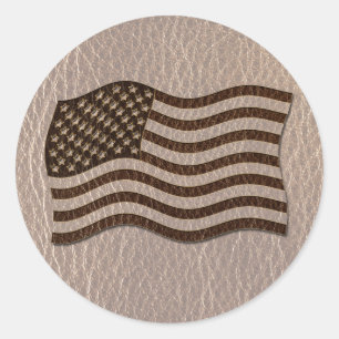 Pegatina Redonda Bandera USA de cuero suave