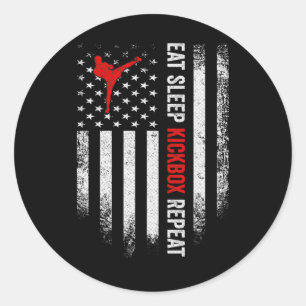 Pegatina Redonda Bandera Vintage De Ee. UU. Come Duerme Mma Kickbox