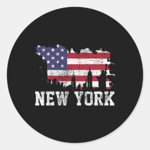 Pegatina Redonda Bandera vintage de la ciudad de Nueva York Nyc Sil