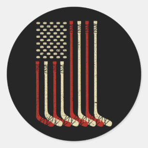 Pegatina Redonda Bandera Vintage De Usa Hockey Sobre Hielo - Divert