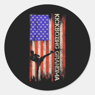 Pegatina Redonda Bandera Vintage De Usa Luchadora De Mma Kickboxing