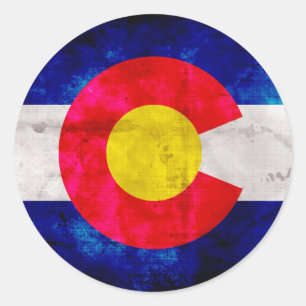 Pegatina Redonda Bandera vintage desgastada del estado de Colorado