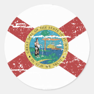 Pegatina Redonda Bandera Vintage FLORIDA