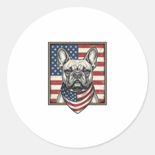 Pegatina Redonda Bandera vintage patriótica de Bulldog Francés
