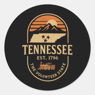 Pegatina Redonda Bandera vintage Tn Tennessee Est 1796 naranja Usa