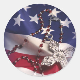Pegatina Redonda Bandera y cruz del Día del Veterano