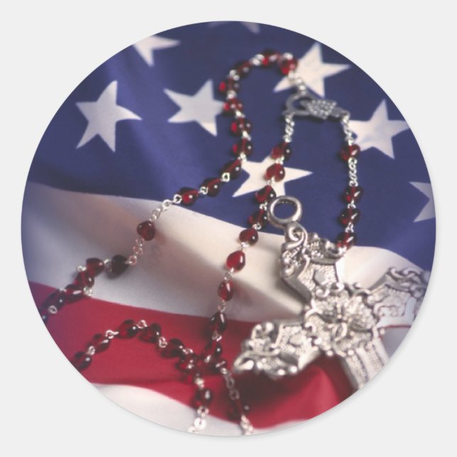 Pegatina Redonda Bandera y cruz del Día del Veterano (Anverso)