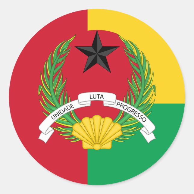 Pegatina Redonda Bandera y emblema de Guinea-Bissau, Guinea-Bissau (Anverso)