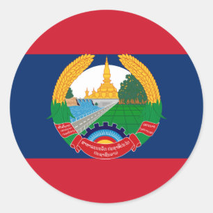 Pegatina Redonda Bandera y emblema lao, bandera de Laos