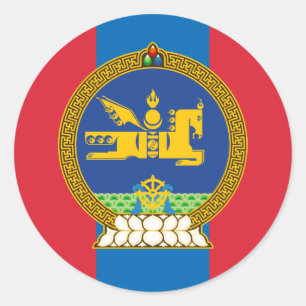 Pegatina Redonda Bandera y emblema mongoles, bandera de Mongolia