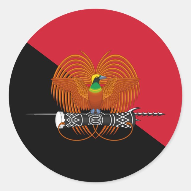 Pegatina Redonda Bandera y emblema nacional de Papúa Nueva Guinea (Anverso)
