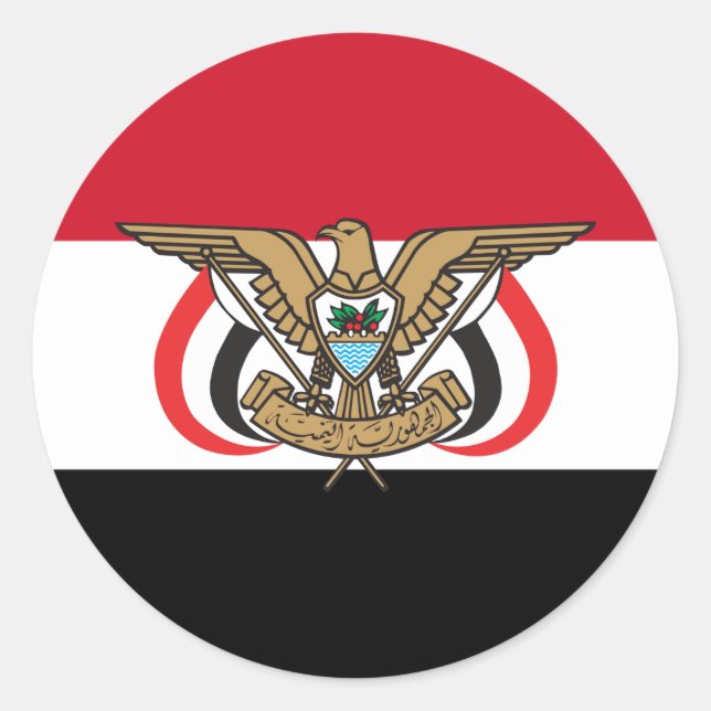 Pegatina Redonda Bandera y emblema yemení, bandera de Yemen (Anverso)