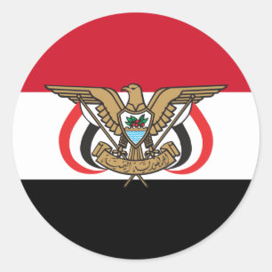 Pegatina Redonda Bandera y emblema yemení, bandera de Yemen