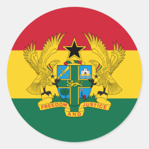 Pegatina Redonda Bandera y escudo de armas de Ghana, bandera de Gha