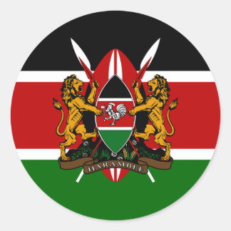 Pegatina Redonda Bandera y escudo de armas de Kenia